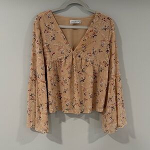 Pink Lily Floral Tan Blouse
